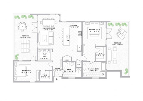 Floor plan for 2 beds, 2 baths, 1311 sqft